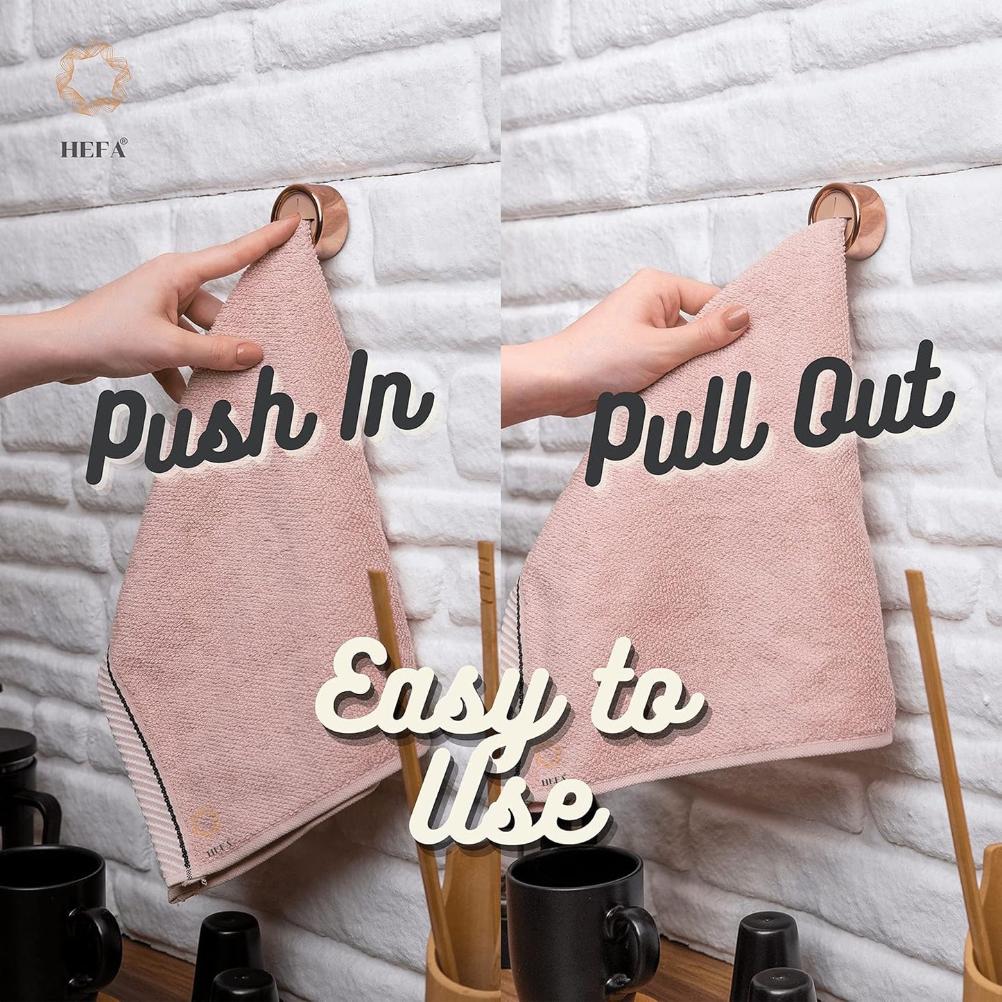 HEFA Towel Holder, Towel Hooks, Dish Towel Holder, Kitchen Organization, Bathroom Accesories, Kitchen Towel Hook, Kitchen Towel Holder, Hand Towel Holder, Kitchen Gadgets 4 Pack, Rose Gold