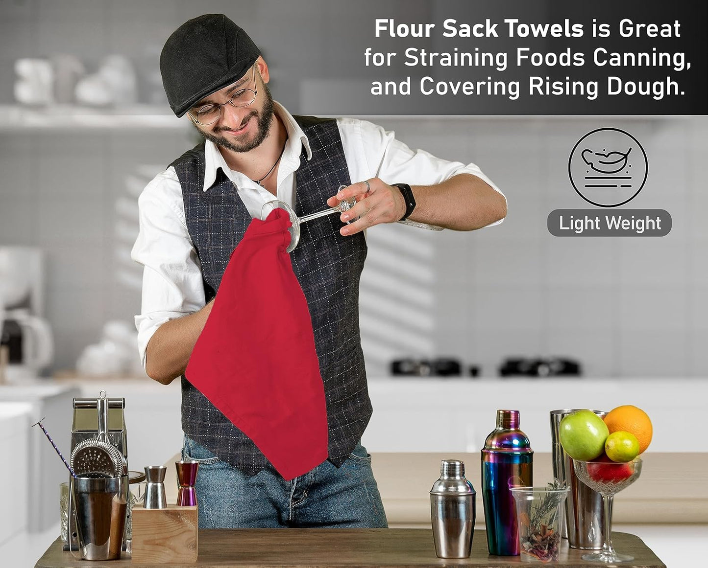 RUVANTI Flour Sack Towels 36 Pack 28x28 Inch, 100% Cotton Tea Towel, Reusable, Machine Washable, Absorbent BarTowels - Dish Cloth Perfect for Drying Dishes & Cleaning - Red