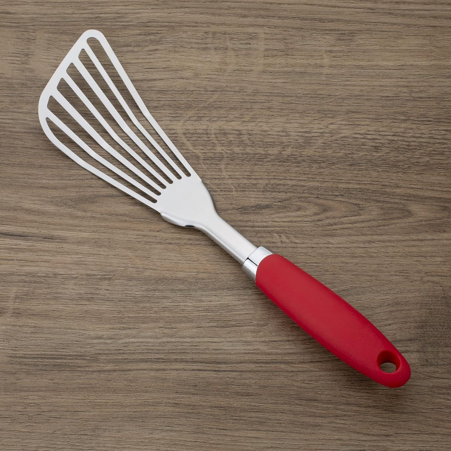 304 Stainless Steel Fish Spatula, Non-Slip Ergonomic Handle Slotted Spatula, Red