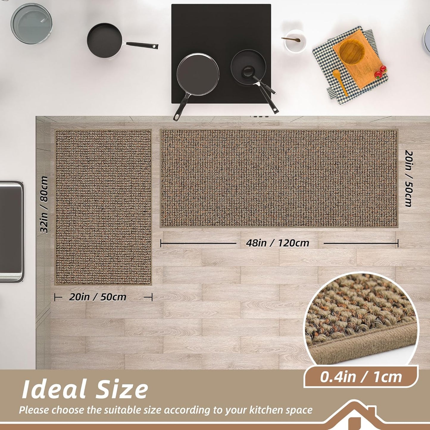 BEQHAUSE Kitchen Rugs and Mats 2PCS, Non-Slip Kitchen Mats for Floor, Absorbent and Stain Resistant Kitchen Runner, Machine Washable Rugs for Kitchen, Laundry & Sink, 20"x32"+20"x48", Taupe