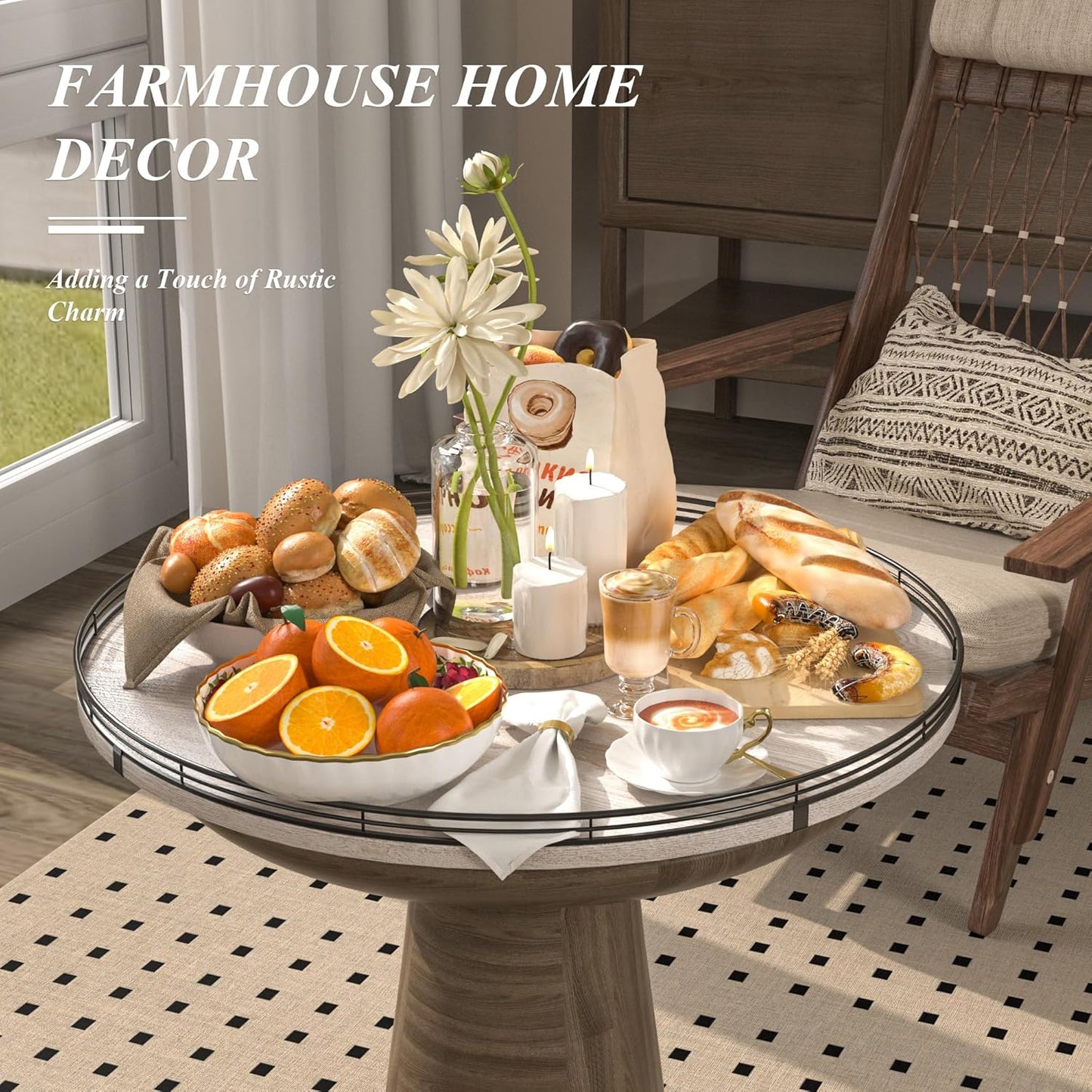 24" Lazy Susan Wood Turntable Organizer for Kitchen Decor, Farmhouse Round Wooden Larger Lazy Susan Organization and Storage for Cabinet, Dining Table, Pantry, Bathroom, Countertop, Centerpiece