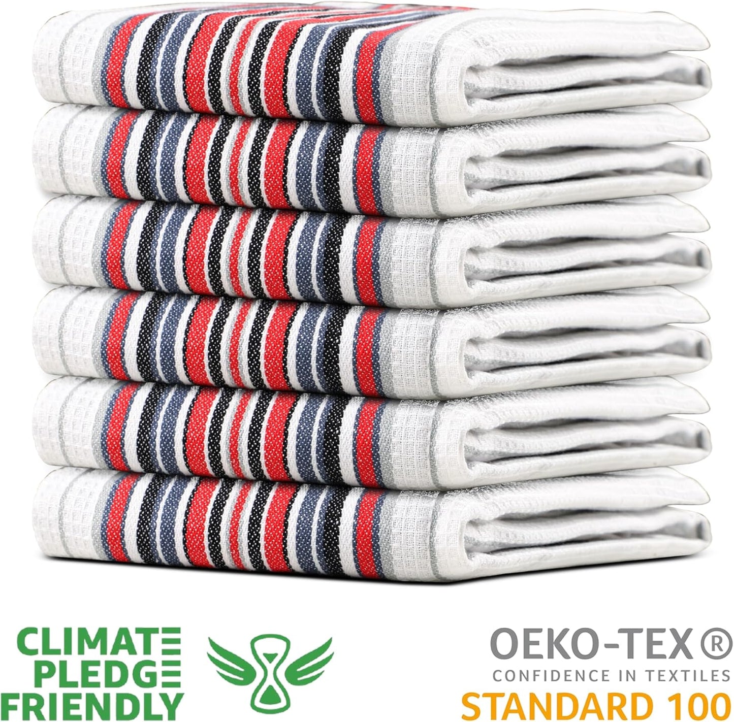 Urban Villa Kitchen Towels, Premium Quality, Cotton Dish Towels,Mitered Corners,Ultra Soft (Size: 20X30 in), White Waffle Stripes, Highly Absorbent Bar Towels & Tea Towels - (Set of 6)