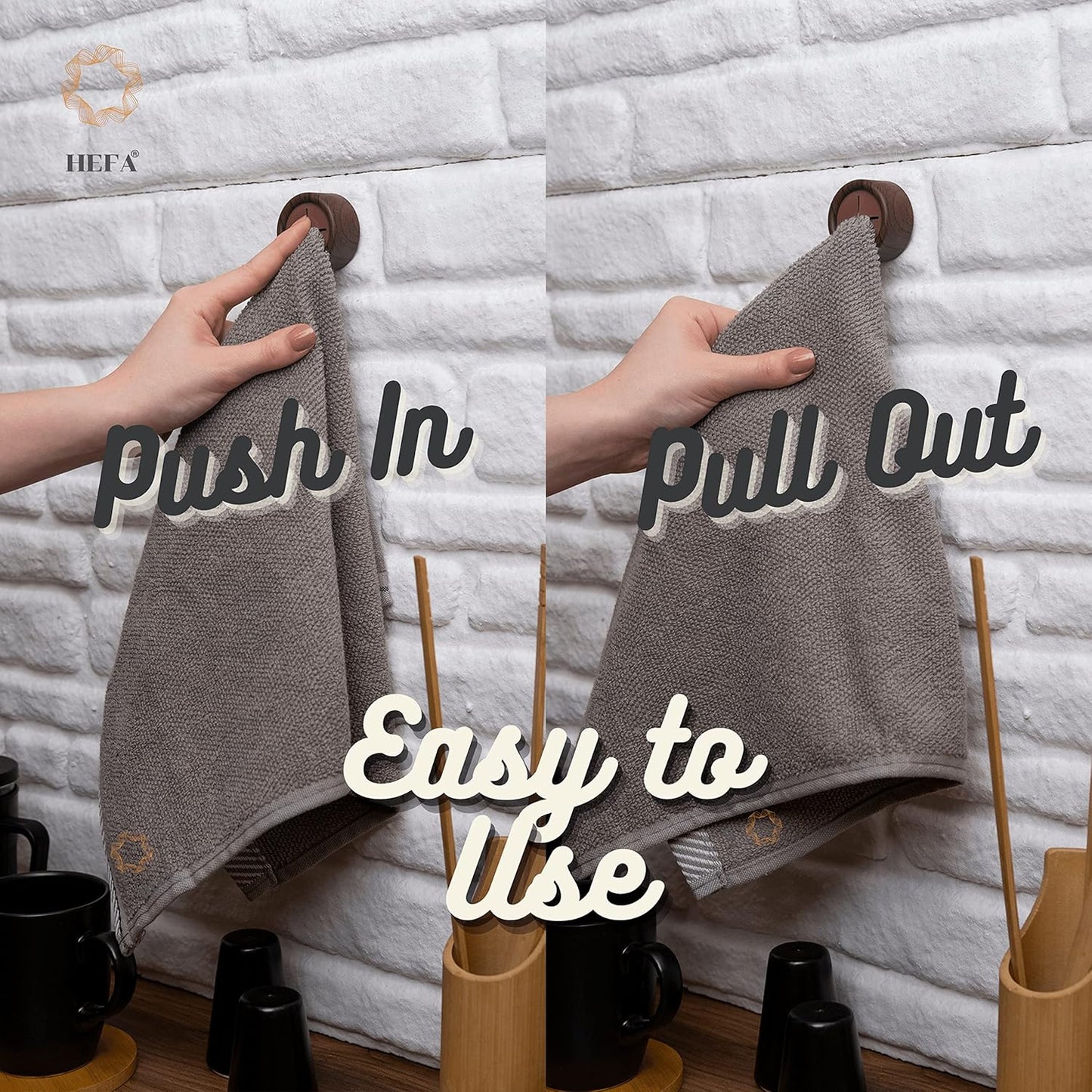 HEFA Towel Holder, Towel Hooks, Dish Towel Holder, Kitchen Organization, Bathroom Accesories, Kitchen Towel Hook, Kitchen Towel Holder, Hand Towel Holder, Kitchen Gadgets 4 Pack, Mahogany Brown