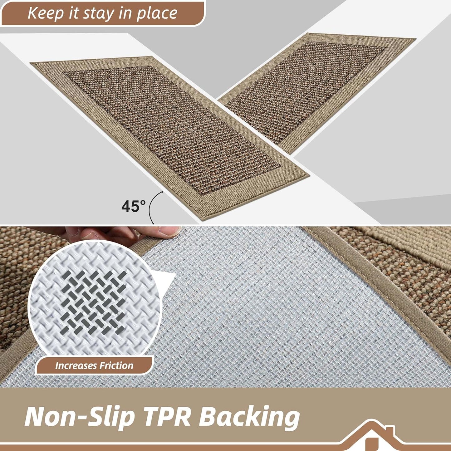 BEQHAUSE Indoor Door Mat 24" x 60", Dirt Trapper Door Mats Non-Slip Entryway Rugs Washable, Resist Dirt Absorbent Welcome Mat, Low Profile Floor Mats for Front Back Door and Entryway, Taupe