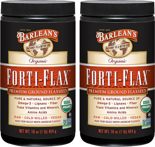Barlean's Forti-Flax Organic Flaxseed, Ground Whole Raw Seeds, Omega-3 Supplement with Lignans and Dietary Fiber, Bulk Ground Flax Seed, 16 oz, 2 Pack