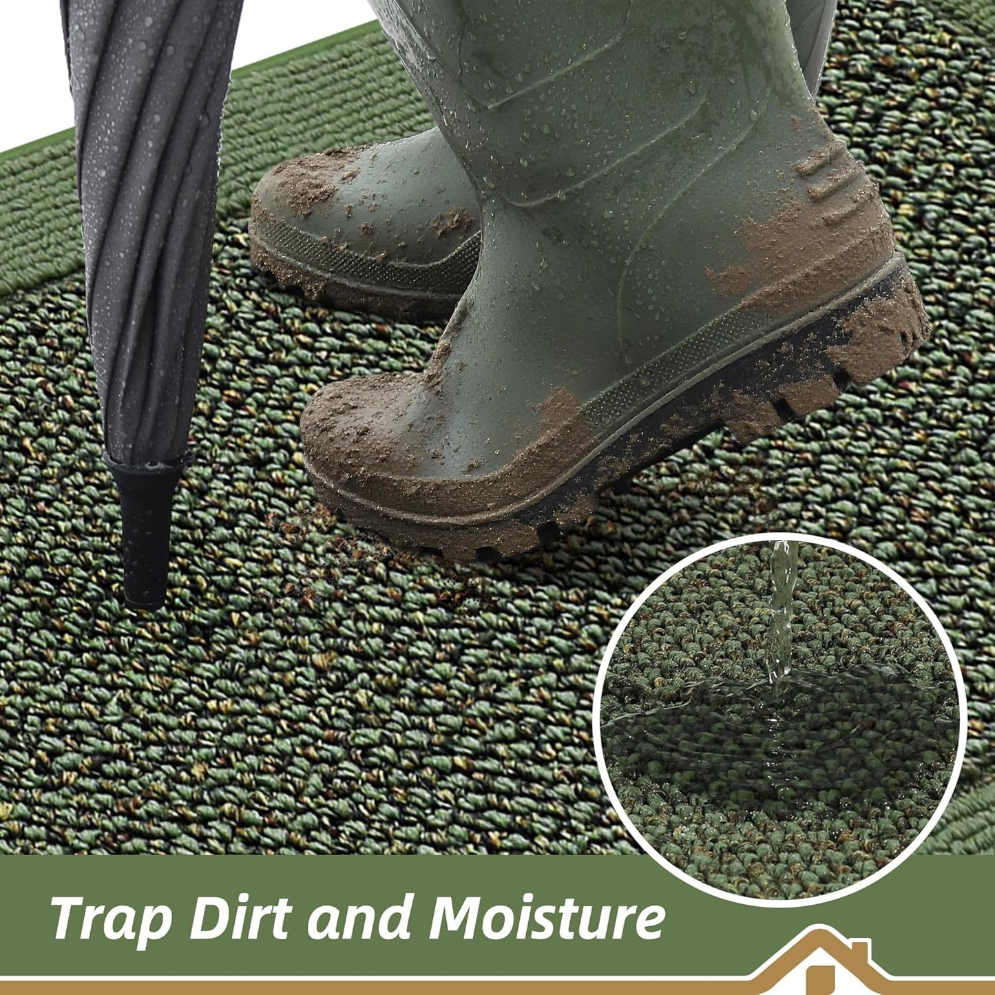 BEQHAUSE Indoor Door Mat 36" x 60", Dirt Trapper Door Mats Non-Slip Entryway Rugs Washable, Resist Dirt Absorbent Welcome Mat, Low Profile Floor Mats for Front Back Door and Entryway, Green