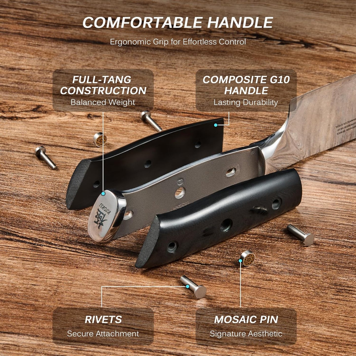 KYOKU Chef Knife - 8"- Shogun Series Japanese VG10 Steel Core Hammered Damascus Blade Kitchen Knife - with Sheath & Case