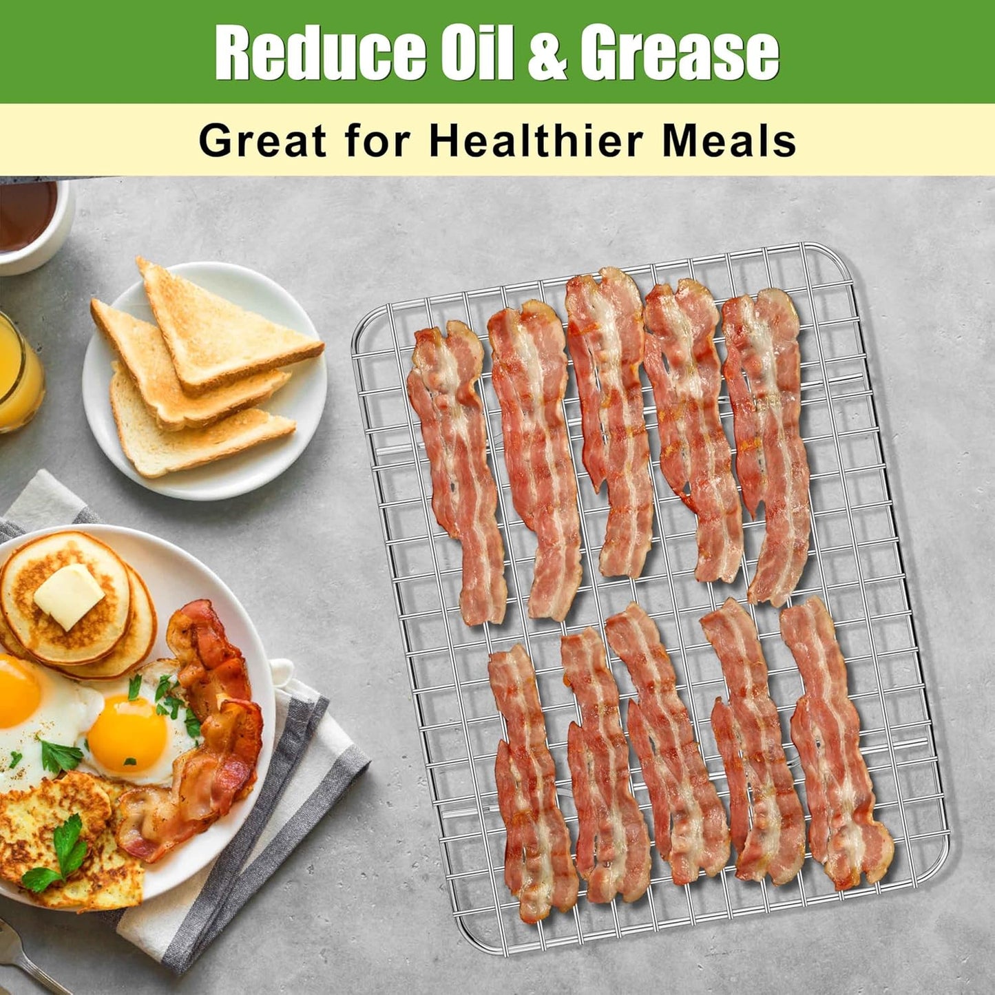 Homikit 2 Pack Cooling Rack Set, 12" x 9" Stainless Steel Baking Rack for Bacon Bread Pizza, Metal Wire Oven Racks for Cooking Roasting Fit Quarter Sheet Pan, Rust Free & Dishwasher Safe