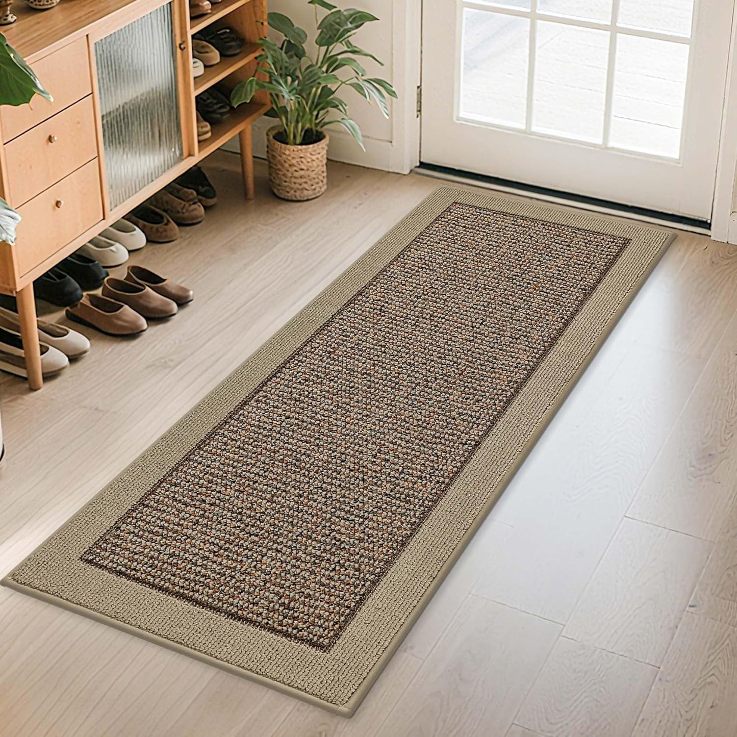 BEQHAUSE Indoor Door Mat 24" x 60", Dirt Trapper Door Mats Non-Slip Entryway Rugs Washable, Resist Dirt Absorbent Welcome Mat, Low Profile Floor Mats for Front Back Door and Entryway, Taupe