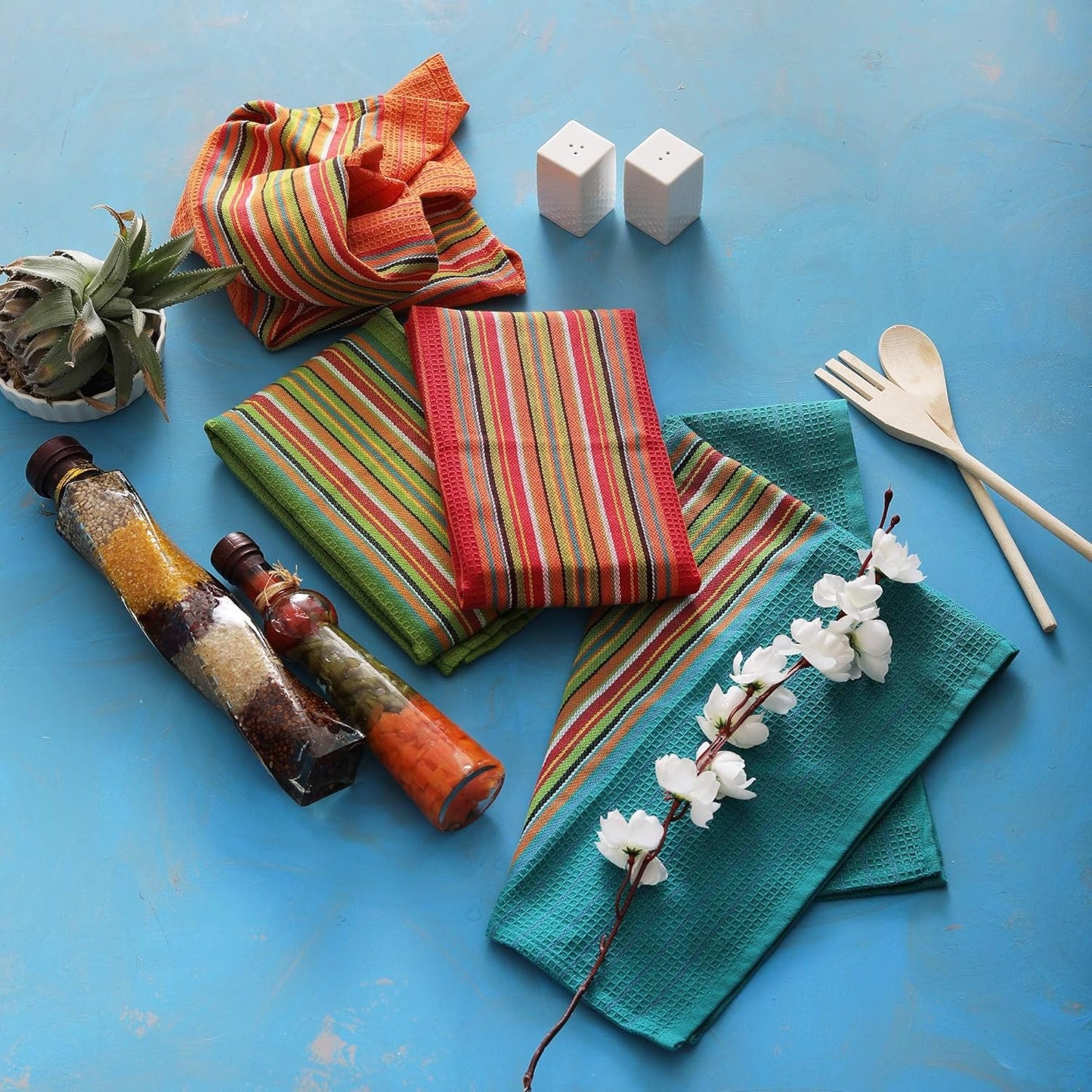 DG Collections 100% Cotton Salsa Kitchen Towels – 8 Pack, Super Absorbent Dish Towels, 16x28 Inch, Lint-Free, Durable Weave – Reusable Kitchen Cleaning Cloths for Home & Restaurants