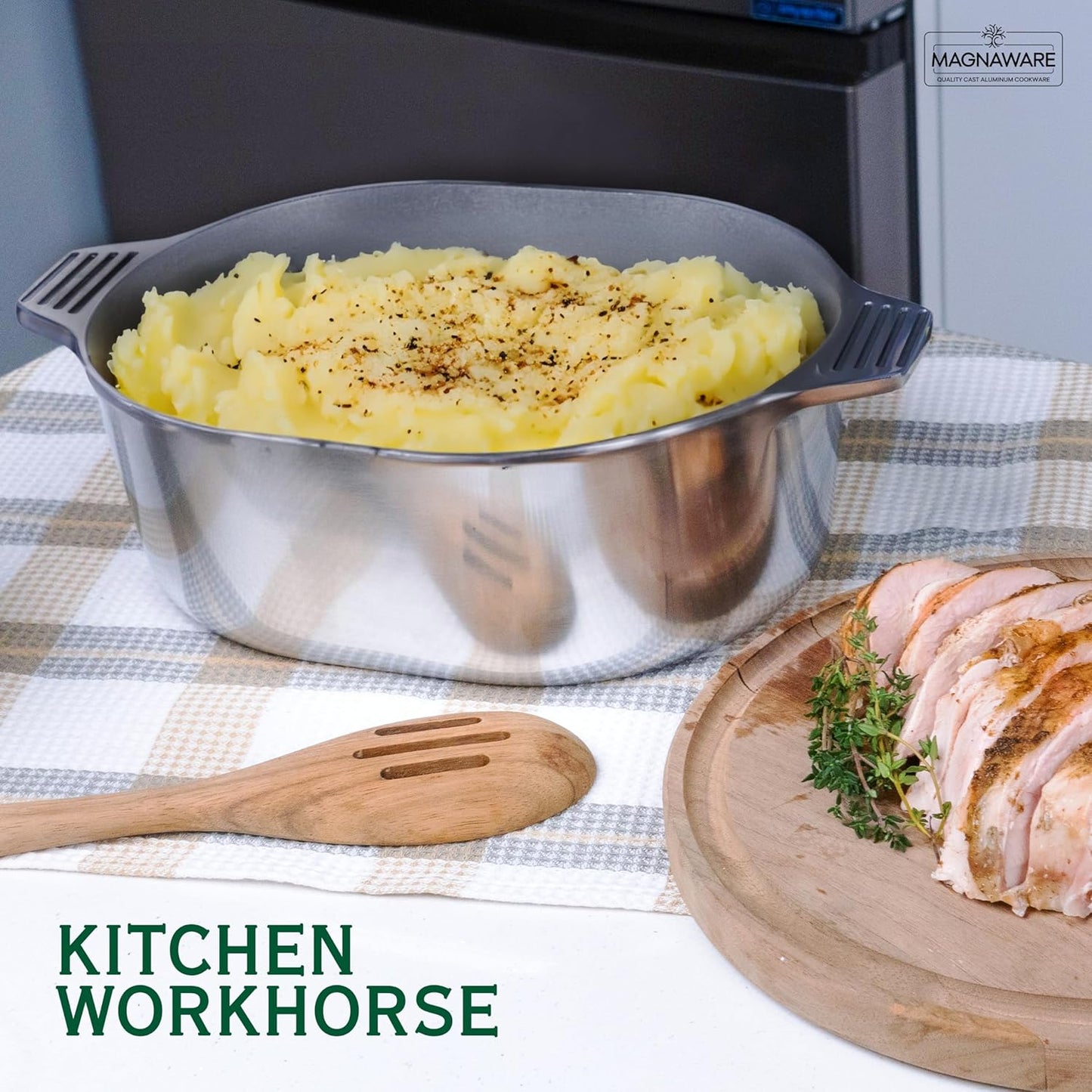 Cast Aluminum Oval Dutch Oven with Lid — 5 QT Heavy Duty Roaster Pan with Rack & Silicone Cover Dual Handles — Cajun Cookware for Roasting, Baking, Cooking (11" Small)