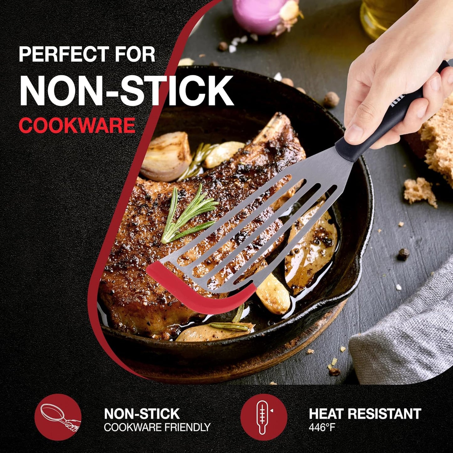 Fish Spatulas, Stainless Steel with Heat-Resistant Silicone Tips, Non-Scratch Design for Non-Stick Cookware, Slotted Silicone Spatulas for Frying, Flipping Fish and Eggs.