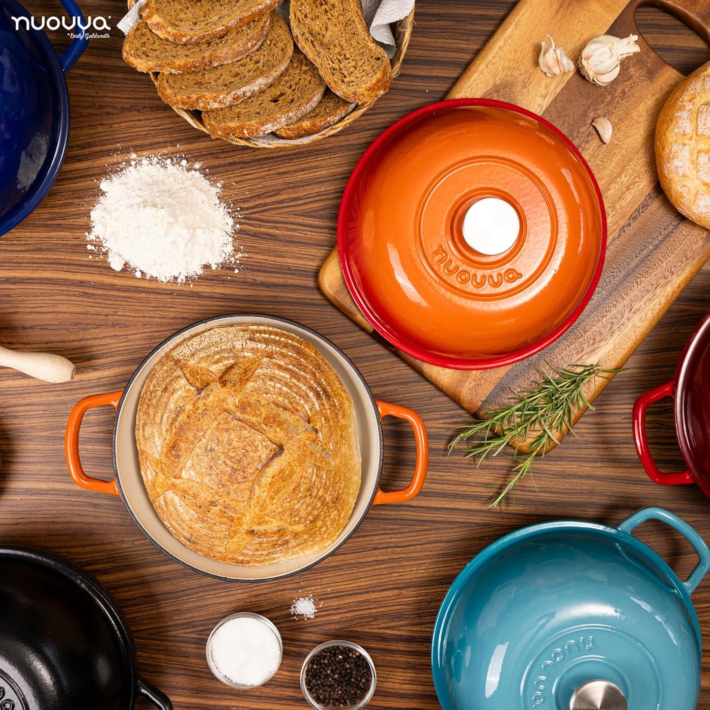 Enamelled Cast Iron Dutch Oven Pot – Dutch Oven For Sourdough Bread Baking – Cast Iron Bread Pot – Orange, 6 Quarts, 22cm – by Nuovva