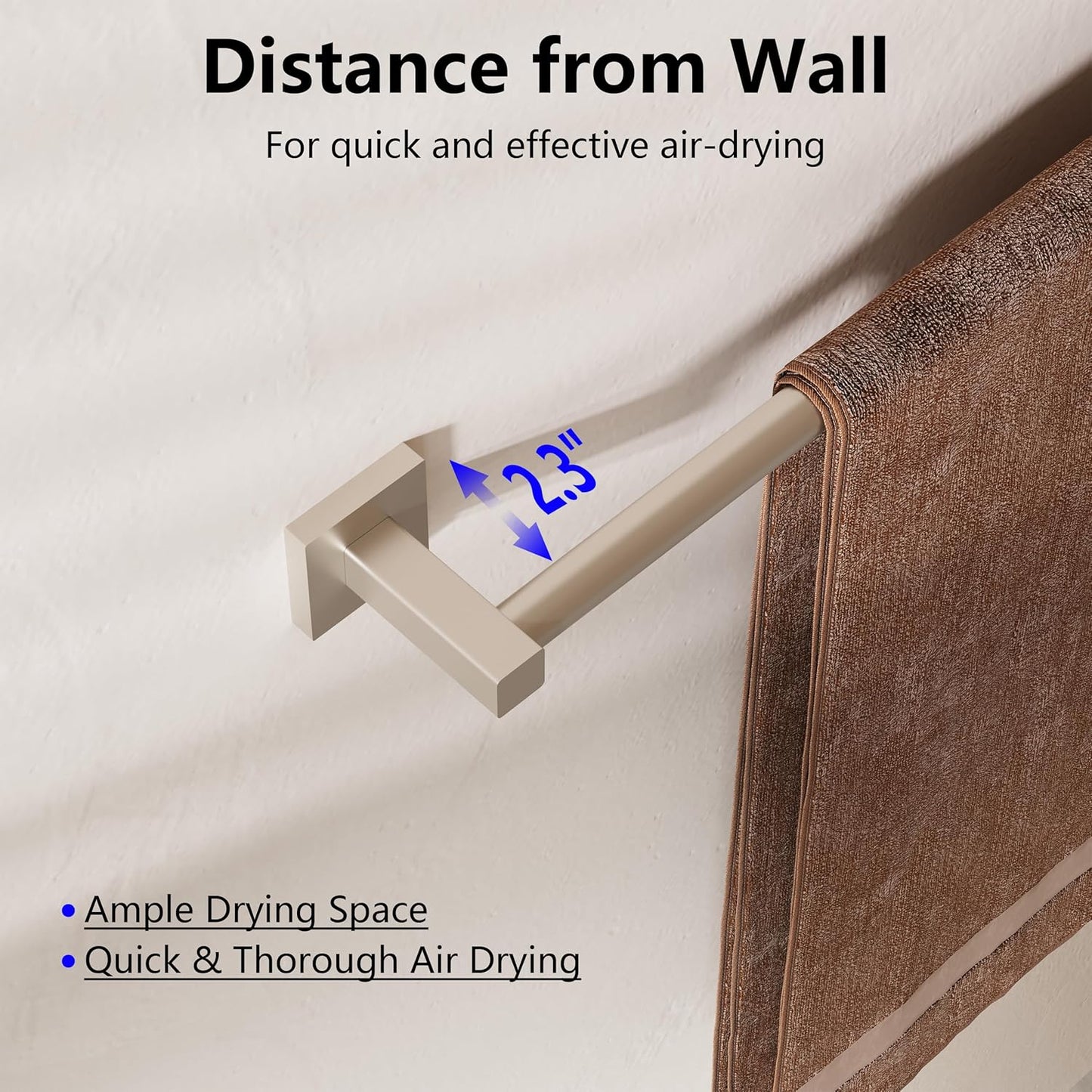 Adjustable Towel Bar, 14.4inch - 25.2inch Towel Rack, Wall Mounted for Bathroom, Kitchen Hand Towel Holder Cloths Hanger SUS 304 Stainless Steel Organizer Single Bar (Brushed Nickel)