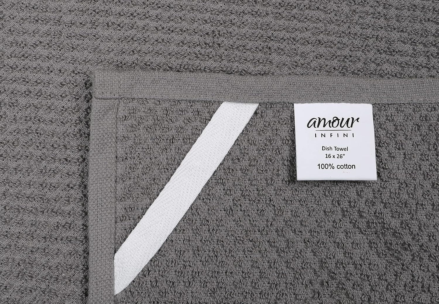 AMOUR INFINI Kitchen Towels Pack of 4 - Absorbent, Quick Drying Premium Cotton Tea Towel - Kitchen Linens 16x28 Inch Dish Towels with Hanging Loop (L.Grey)