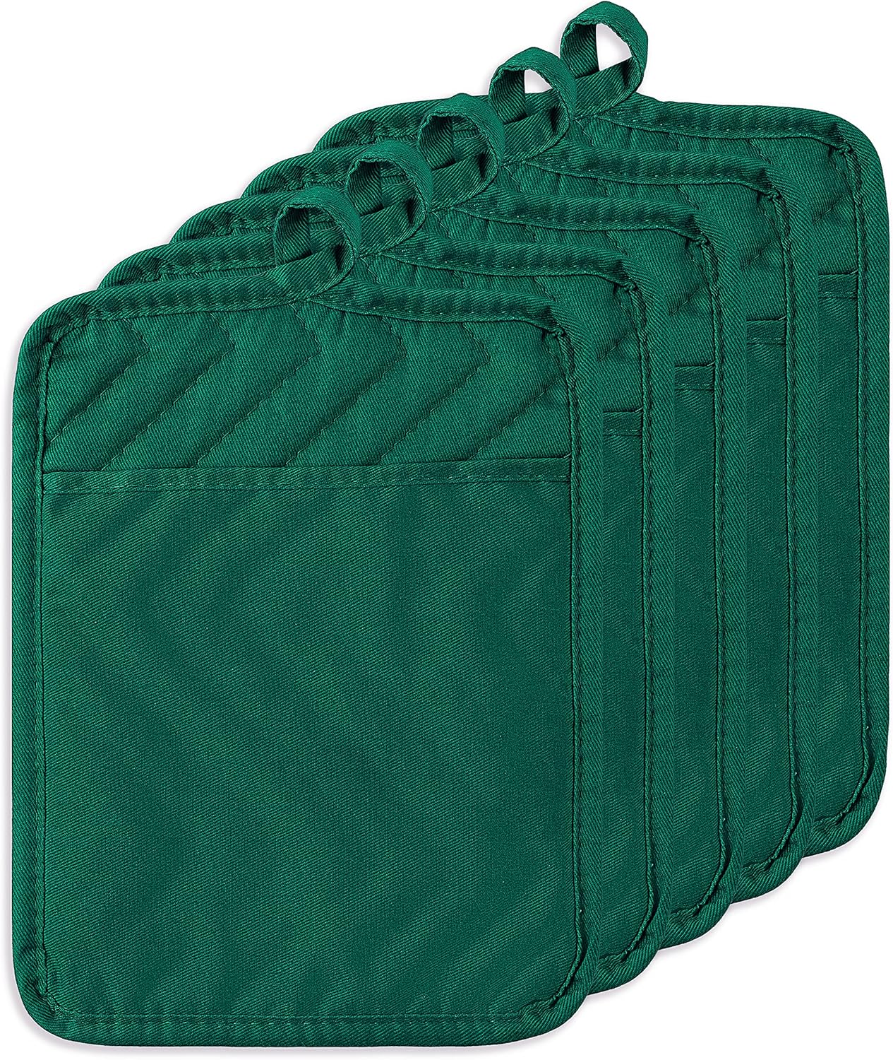 GROBRO7 5Pack Pocket Pot Holders Cotton Heat Resistant Potholder Multipurpose Hot Pads Machine Washable Oven Mitts Heat Pads for Daily Kitchen Baking and Cooking 8.9 x 6.9 in Dark Green