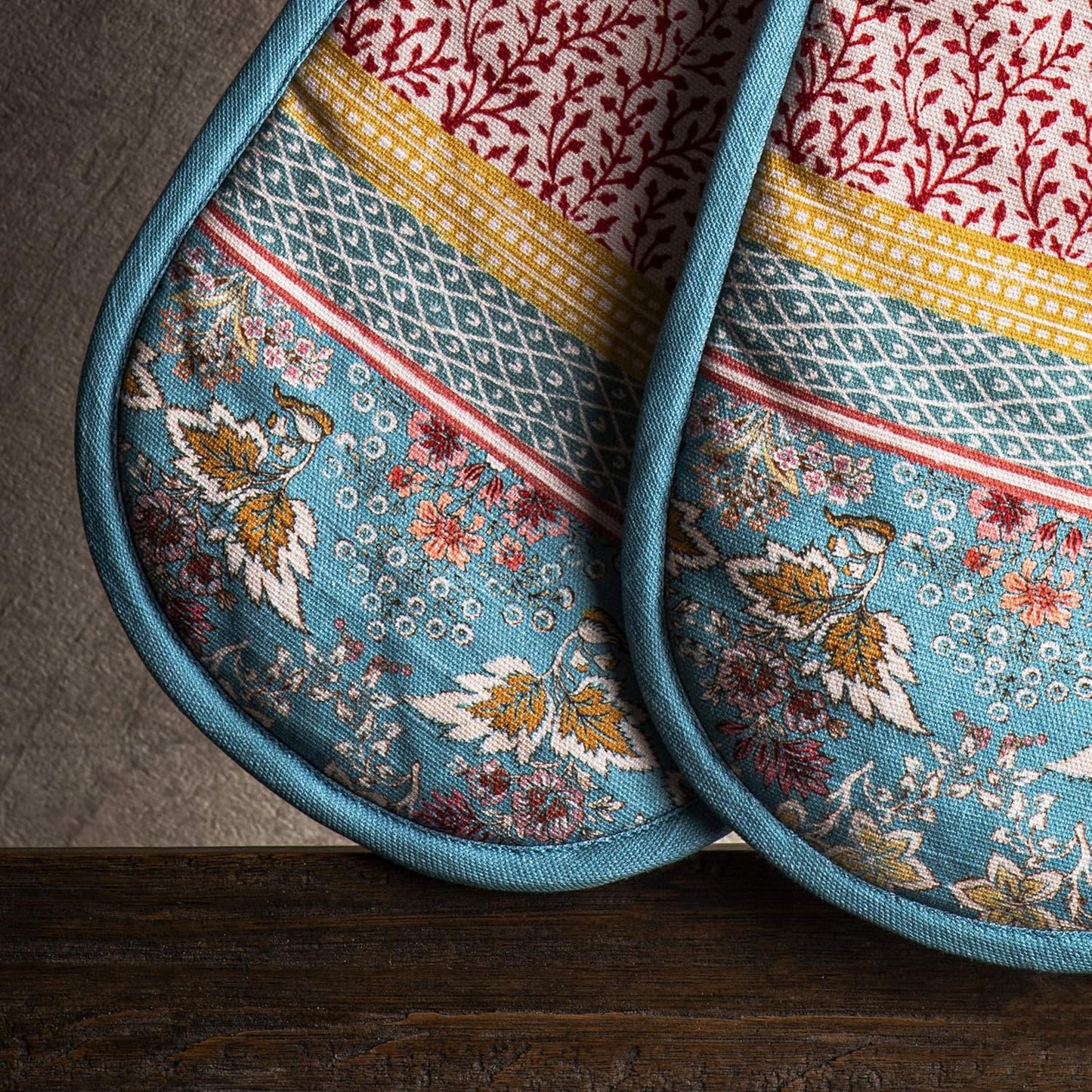 Maison d' Hermine Double Oven Mitts 100% Cotton 7"x35" Double Oven Mitt Heat Resistant BBQ Cooking Gloves with Loop, Baking, Grilling, Home, Kitchen, Handling Hot Pans Spring Summer (Marquise)