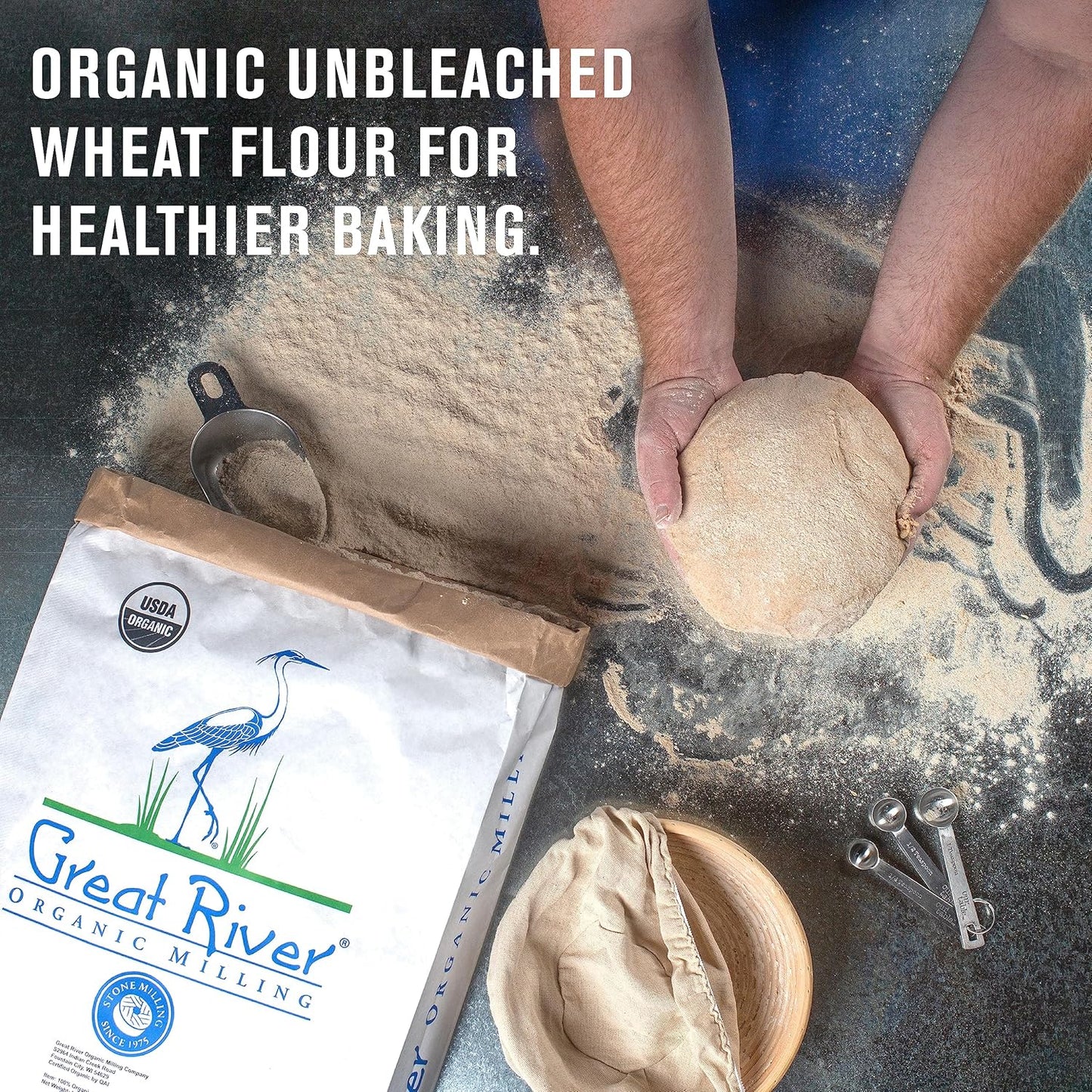 Great River Organic Milling Organic Unbleached Wheat Bread Flour | Artisan Bread Flour for Baking | Multi-Purpose Wheat, Unbromated, Non-GMO, Kosher | 25 Lb (Pack Of 1)