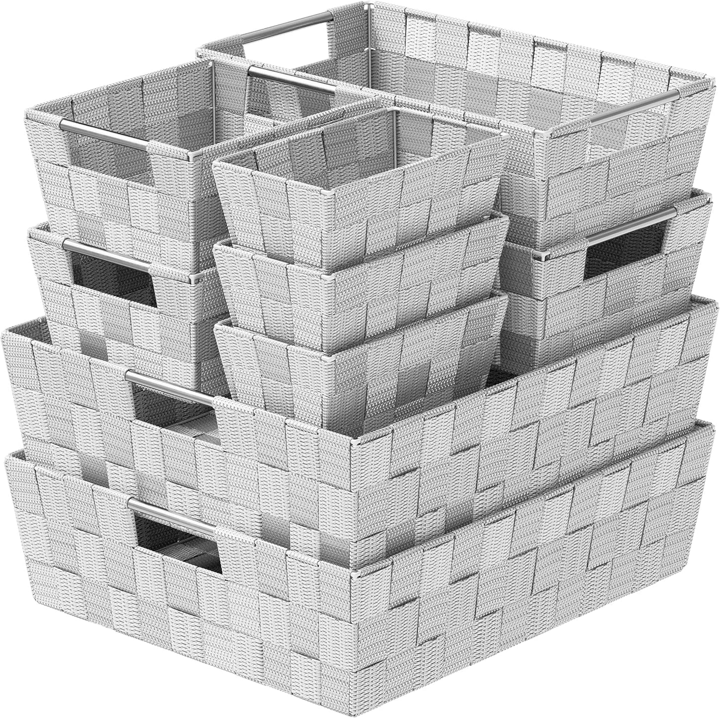 Baskets For Organizing Set Of 9 Grey - Storage Baskets For Shelves - Perfect Closet Organizer Bins, Bathroom Basket, and Pantry Basket - Small Storage Bins For Shelves - Bin For Organization