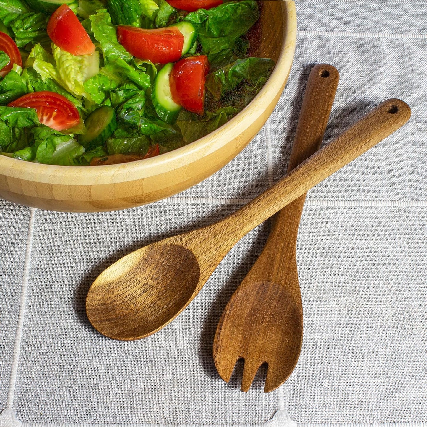 Acacia Wood Salad Serving Set, Salad Spoon and Fork Set for Serving and Tossing