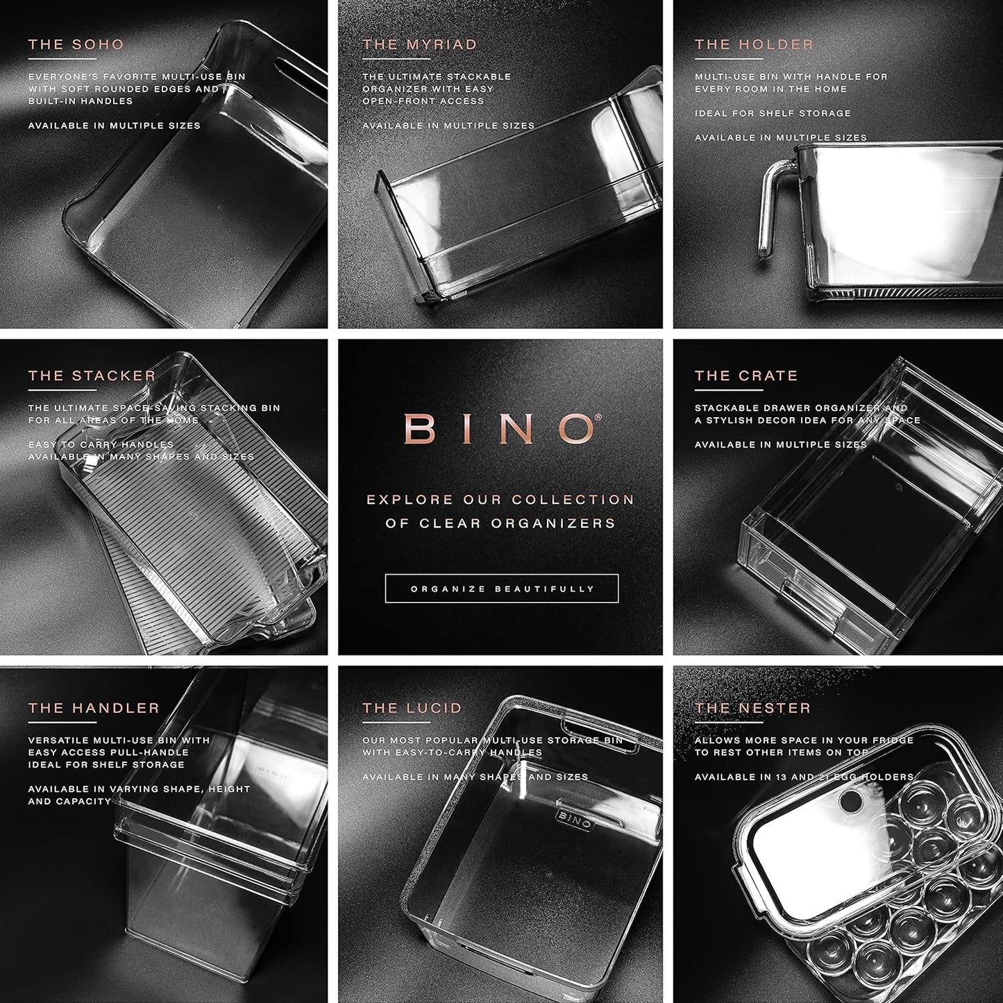 BINO | Plastic Storage Bins, Large - 2 Pack, White | THE SOHO COLLECTION | Pantry Organizers and Storage Containers Fridge Organizer Bins Kitchen Cabinet Organizer Medicine Cabinet Bin